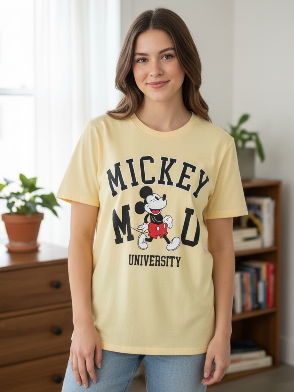 Disney Yellow Mickey Mouse University Tee with Black & Red Graphic